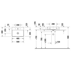 Duravit DuraSquare - Vasque, 500x400 mm, DuraCeram, WonderGliss, blanc 23565000791