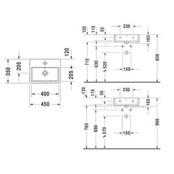 Duravit Vero Air - Lave-mains pour meuble 450x350 mm, avec trop-plein, trou pour robinetterie, blanc 0724450027