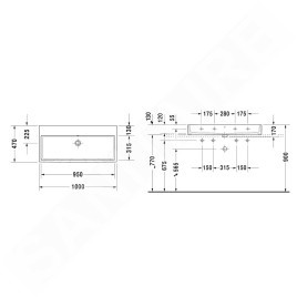 Duravit Vero Air - Meuble-lavabo 1000x470 mm, sans trop-plein, sans trou pour robinetterie, blanc 2350100079
