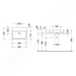 Duravit Vero Air - Meuble lavabo 600x470 mm, avec trop-plein, sans trou de robinetterie, WonderGliss, blanc 23506000281