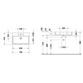 Duravit Vero Air - Meuble lavabo 700x470 mm, sans trop-plein, avec 1 trou pour robinetterie, blanc 2350700071