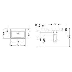 Duravit Vero Air - Meuble lavabo 700x470 mm, sans trop-plein, sans trou de robinetterie, blanc 2350700079