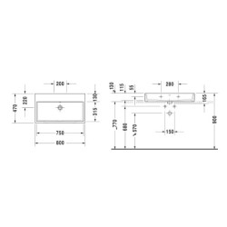 Duravit Vero Air - Meuble lavabo 800x470 mm, avec trop-plein, sans trou de robinetterie, WonderGliss, blanc 23508000281