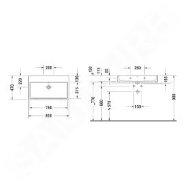 Duravit Vero Air - Meuble lavabo 800x470 mm, sans trop-plein, sans trou de robinetterie, blanc 2350800079