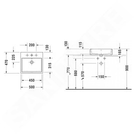 Duravit Vero Air - Vasque 500x470 mm, sans trop-plein, avec 1 trou pour robinetterie, WonderGliss, blanc 23525000411