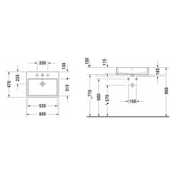 Duravit Vero Air - Vasque 600x470 mm, sans trop-plein, avec 1 trou pour robinetterie, WonderGliss, blanc 23526000411