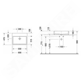 Duravit Vero Air - Vasque 600x470 mm, sans trop-plein, sans trou de robinetterie, blanc 2352600070