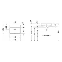Duravit Vero Air - Vasque 600x470 mm, sans trop-plein, sans trou de robinetterie, WonderGliss, blanc 23526000701