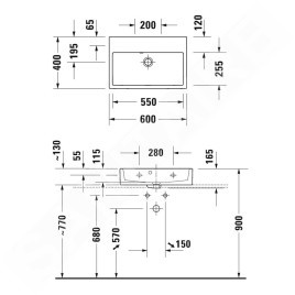 Duravit Vero Air - Meuble lavabo 600x400 mm, sans trop-plein, sans trou de robinetterie, blanc 2368600079
