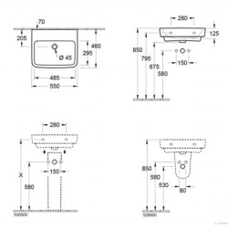 Villeroy & Boch O.novo - Lavabo 550x460 mm, sans trop-plein, sans trou pour robinet, CeramicPlus, blanc alpin 4A4158R1