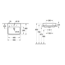Villeroy & Boch O.novo - Vasque, 550x460 mm, sans trop-plein, trou pour robinet, CeramicPlus, blanc alpin 4A41MJR1