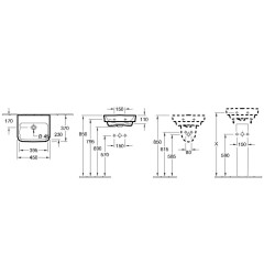 Villeroy & Boch O.novo - Lave-mains 450x370 mm, avec trop-plein, sans trou pour robinet, AntiBac, CeramicPlus, blanc alpin