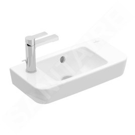 Villeroy & Boch O.novo - Lave-mains Compact 500x250 mm, avec trop-plein, trou pour robinet à gauche AntiBac, CeramicPlus, blanc
