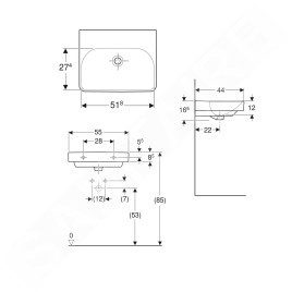 Geberit Smyle Square - lavebo 550x440 mm, avec trop-plein, sans trou pour robinetterie, blanc 501.574.00.1