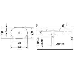 Duravit Luv - Vasque, 600x400 mm, sans trop-plein, blanc / blanc satin mat 0379602600