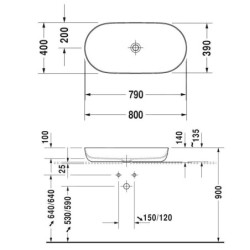 Duravit Luv - Vasque, 800x400 mm, sans trop-plein, blanc / blanc satin mat 0379802600