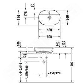 Duravit Luv - Vasque, 500x350 mm, sans trop-plein, avec trou pour robinetterie, WonderGliss, blanc / blanc satin mat 03805026001