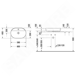 Duravit Luv - Vasque, 600x400 mm, sans trop-plein, avec trou pour robinetterie, WonderGliss, blanc / blanc satin mat 03806026001