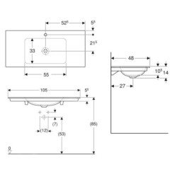 Geberit ONE - Meuble-lavabo 1050x480x140 mm, sans trop-plein, avec trou pour robinetterie, KeraTect, blanc 505.010.01.4