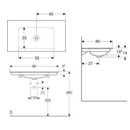 Geberit ONE - Meuble-lavabo 900x480x140 mm, sans trop-plein, sans trou pour robinetterie, KeraTect, blanc 505.011.01.3