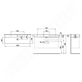 Laufen VAL - Lavabo, 120x42 cm, avec trop-plein, trou pour robinetterie, blanc H8102890001041