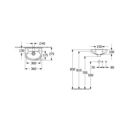 Villeroy & Boch O.novo - Lave-mains 36x28 mm, avec trop-plein, sans trou de robinetterie, blanc alpin 43403601