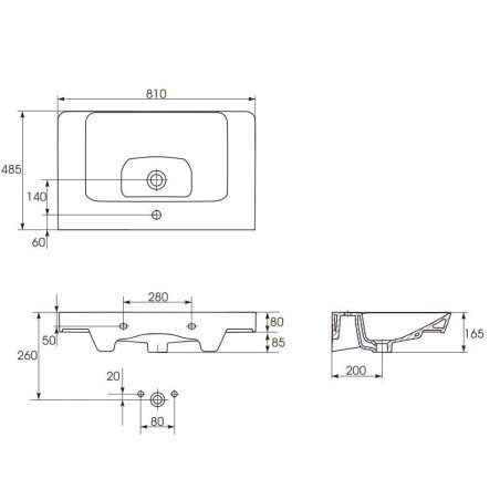 Cersanit Mille - Lavabo 81x49 cm, avec trop-plein, trou pour robinetterie, blanc K675-003