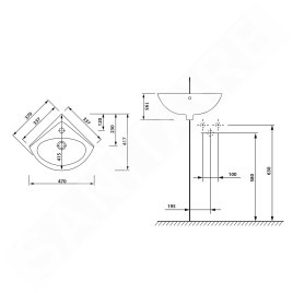 Aqualine Luigi - Lave-mains 337x337 mm, d'angle, blanc FS161