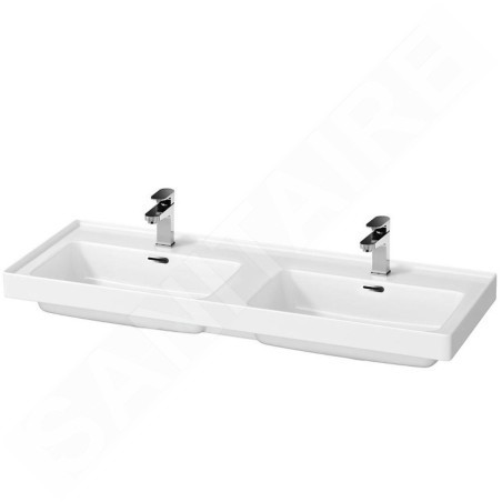 Cersanit Crea - Lavabo double 121x46 cm, avec trop-plein, 2 trous pour robinetterie, blanc K673-006
