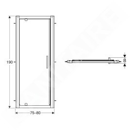 Geberit GEO - Porte de douche, 80x190 cm, argent/verre clair 560.115.00.2