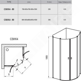 Ravak Chrome - Cabine de douche quart de cercle CSKK4-90, 880-900 mm, aluminium brillant/verre transparent 3Q170C00Z1